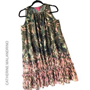CATHERINE MALANDRINO | NWOT FLORAL TIE NECK DRESS RUFFLE FLOUNCE | SMALL